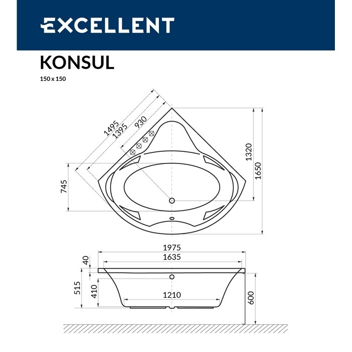 Ванна акриловая EXCELLENT Konsul 150x150 ULTRA хром купить в интернет-магазине Sanbest