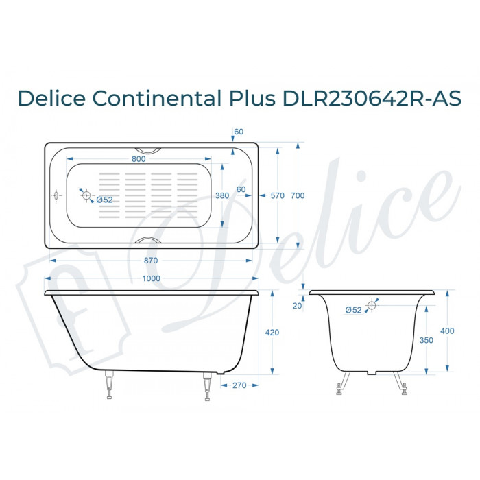 Ванна Delice Continental PLUS 100х70 DLR230642R-AS белая купить в интернет-магазине Sanbest