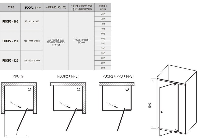 Душевой уголок Ravak Pivot PDOP2 + PPS 90x100 черный купить в интернет-магазине Sanbest