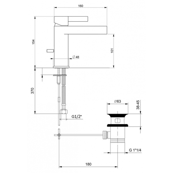 Смеситель для раковины Webert DoReMi DR830102560 черный матовый купить в интернет-магазине сантехники Sanbest