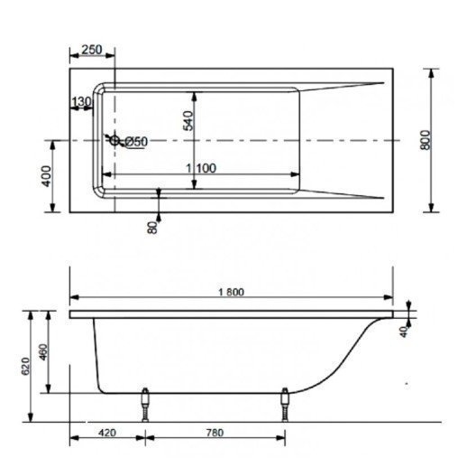 Ванна Marmo Bagno Ницца MB-NP180-80 180х80 с подголовником купить в интернет-магазине Sanbest