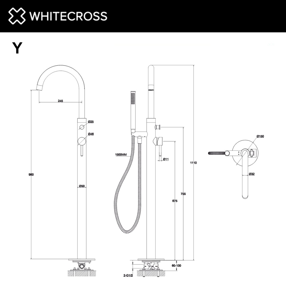 Смеситель для ванны WhiteCross Y Y1233GLB матовое золото купить в интернет-магазине сантехники Sanbest