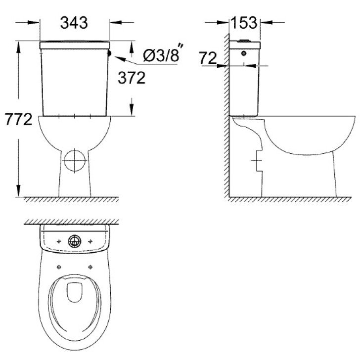 Унитаз Grohe Bau Ceramic 39349 437 безободковый, с бачком купить в интернет-магазине Sanbest