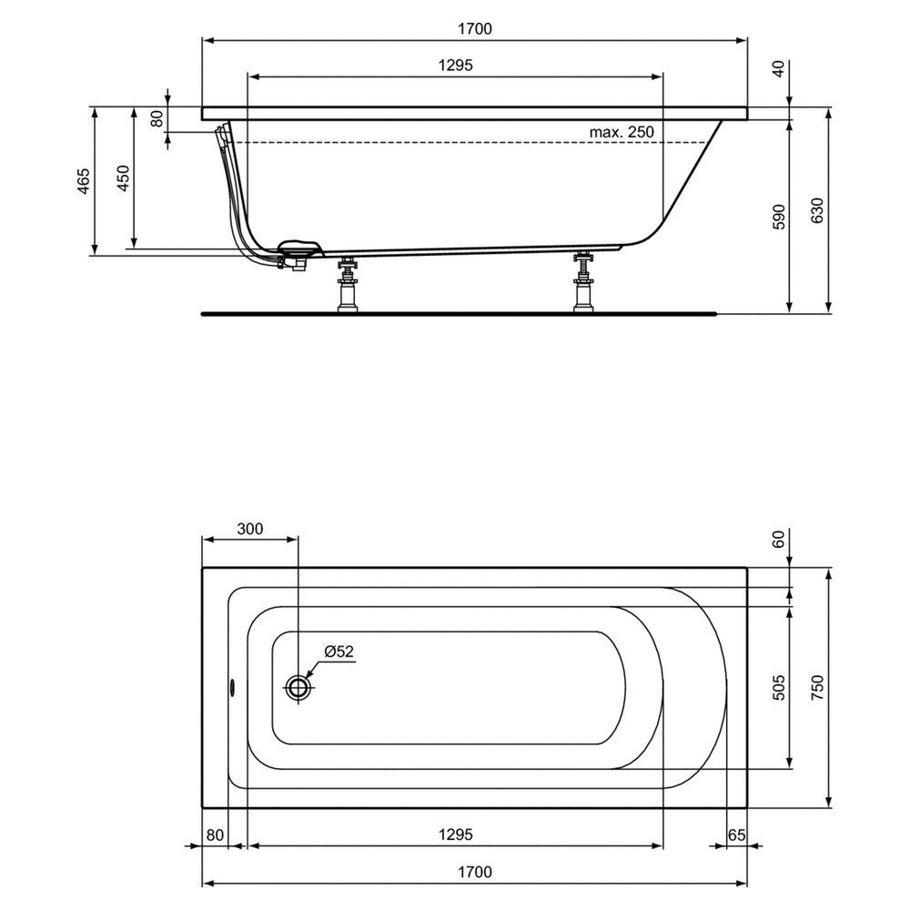 Акриловая ванна Ideal Standard Hotline 170x75 купить в интернет-магазине Sanbest