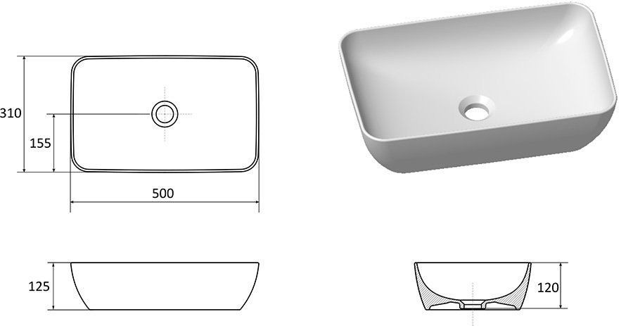 Раковина Ravak UNI SLIM XJX01150001 купить в интернет-магазине Sanbest