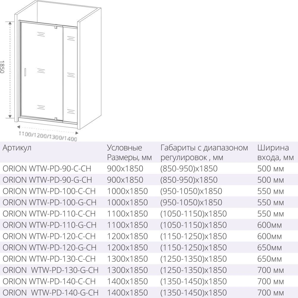 Душевая дверь Good door ORION WTW-PD 140 прозрачная купить в интернет-магазине Sanbest