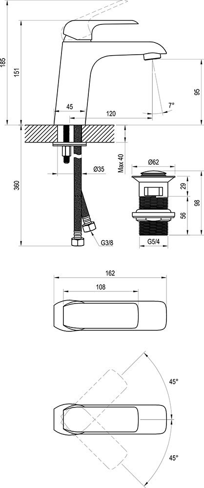 Смеситель для раковины Ravak Flat X070172 черный матовый купить в интернет-магазине сантехники Sanbest