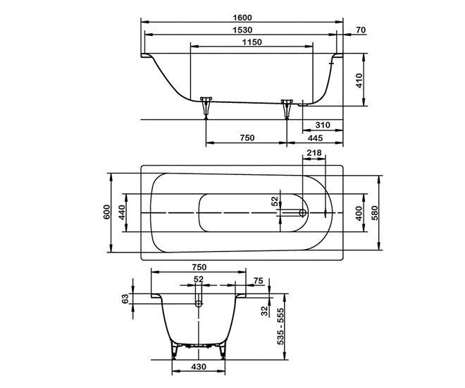 Стальная ванна Kaldewei Saniform Plus 372-1 160х75 Easy-clean купить в интернет-магазине Sanbest