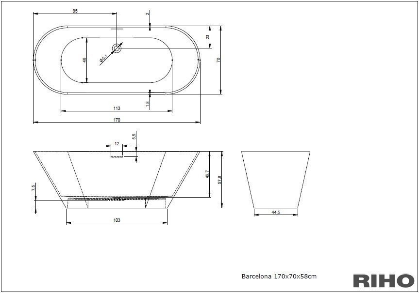 Ванна мраморная Riho Barcelona 170x70 купить в интернет-магазине Sanbest