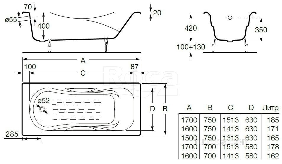 Ванна Roca Malibu 2315G000R 150х75 купить в интернет-магазине Sanbest