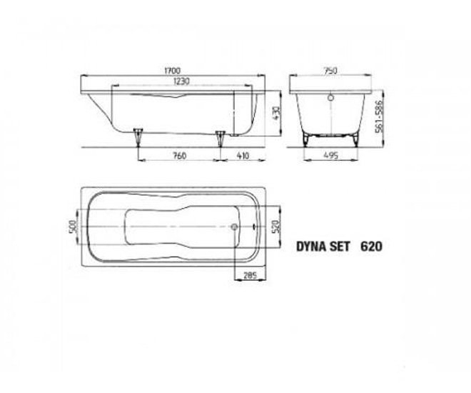 Ванна стальная Kaldewei Dyna Set 620 170x75 купить в интернет-магазине Sanbest