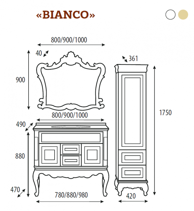 Зеркало Misty Bianco 90x90 белое сусальное золото в ванную от интернет-магазине сантехники Sanbest