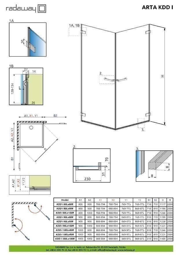 Душевой уголок Radaway Arta KDD I 80x90 купить в интернет-магазине Sanbest