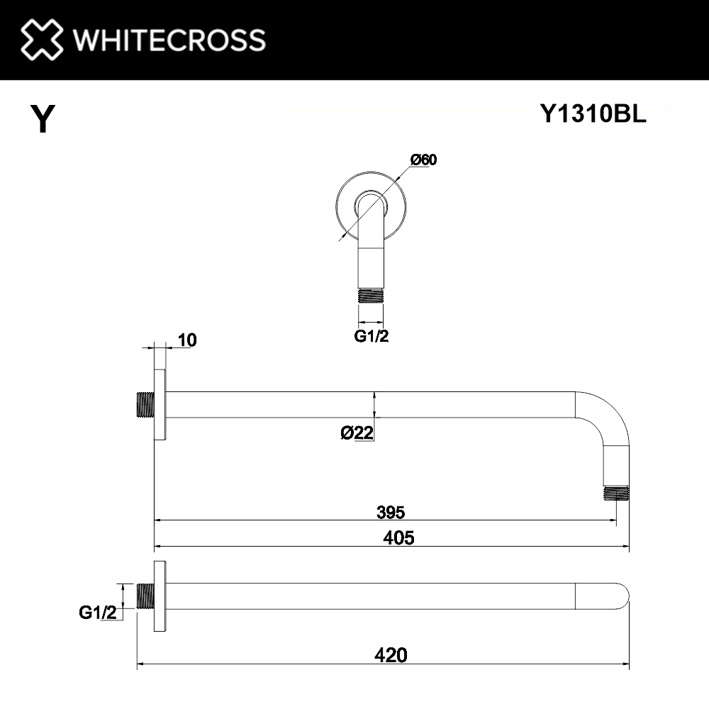 Держатель верхнего душа WhiteCross Y Y1310BL черный купить в интернет-магазине сантехники Sanbest