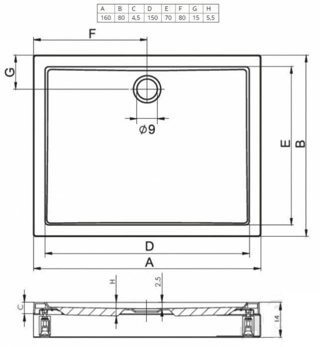 Душевой поддон Riho Davos 269 160x80 купить в интернет-магазине Sanbest