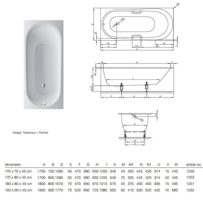 Ванна Bette Comodo 1253-000 PLUS 170x80 Белый купить в интернет-магазине Sanbest