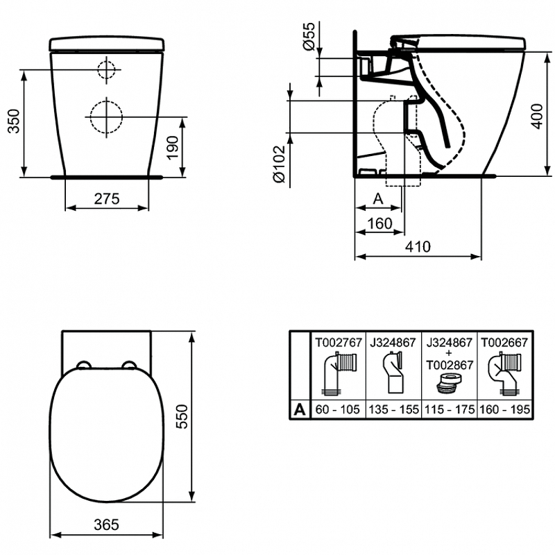 Унитаз приставной Ideal Standard Connect E052401 белый, безободковый купить в интернет-магазине Sanbest