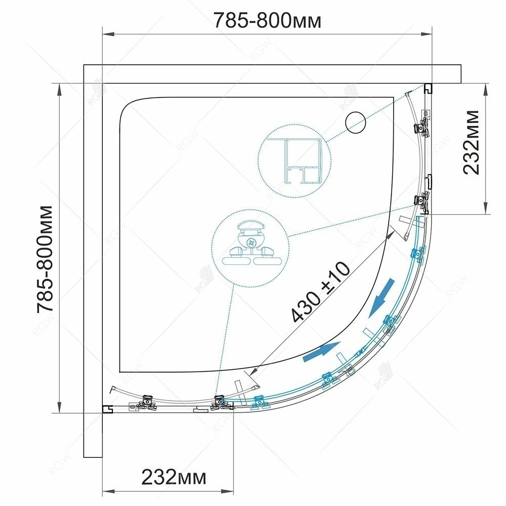 Душевой уголок RGW Classic CL-53B 80x80 купить в интернет-магазине Sanbest