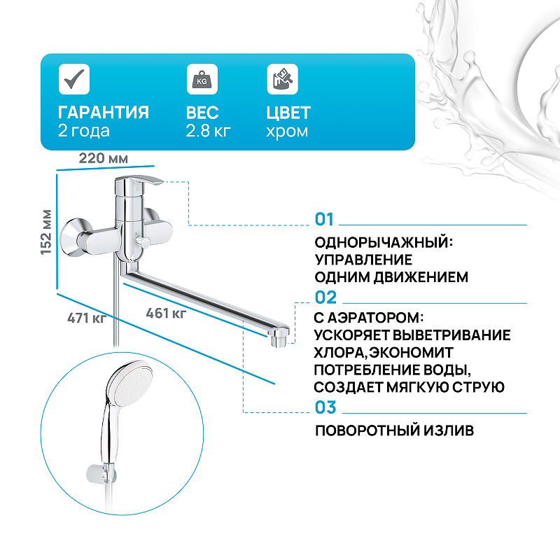 Смеситель для ванны Grohe Multiform 3270800A хром купить в интернет-магазине сантехники Sanbest