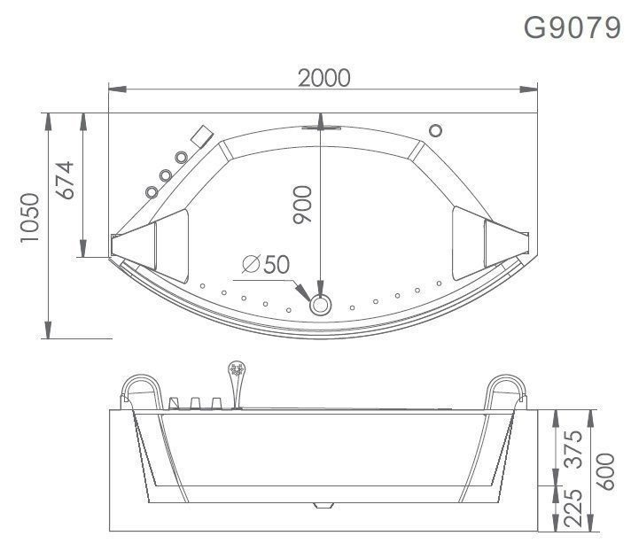 Акриловая ванна Gemy Glass Panel G9079 200х105 купить в интернет-магазине Sanbest