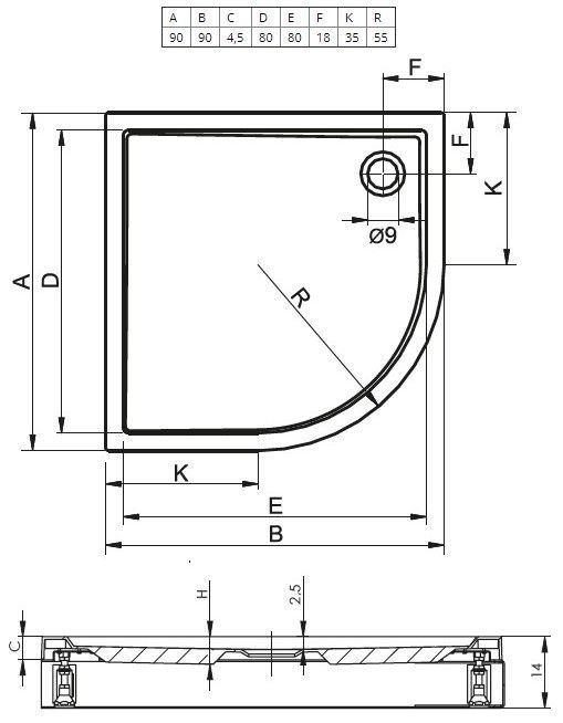 Душевой поддон радиальный Riho Davos 281 90x90 купить в интернет-магазине Sanbest