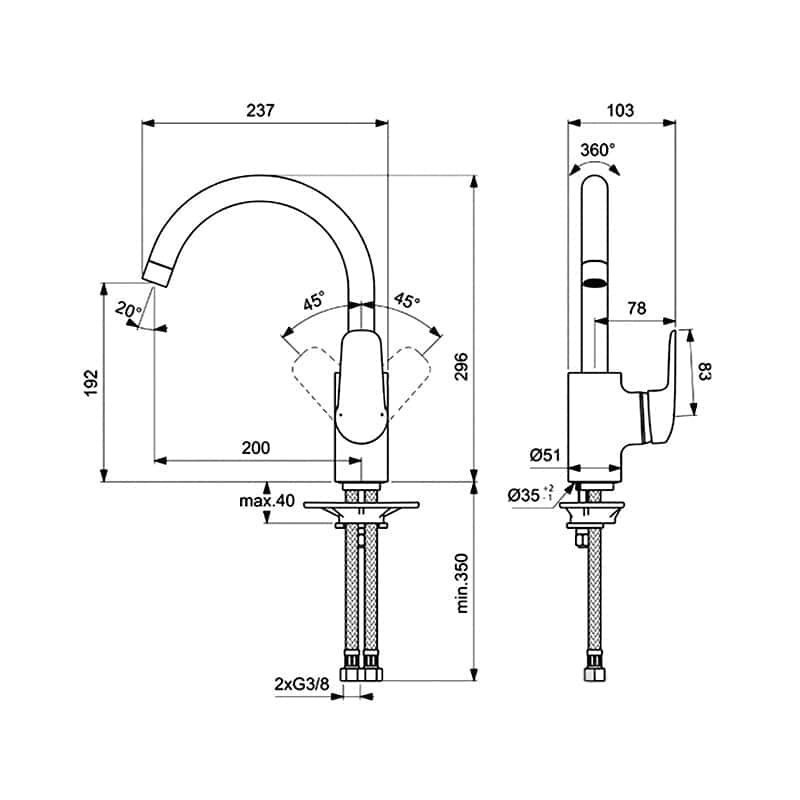 Смеситель для кухни Ideal Standard CeraFlex B1727AA купить в интернет-магазине сантехники Sanbest