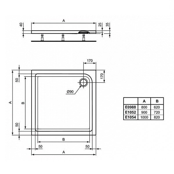 Душевой поддон Ideal Standard Connect Air E105401 100x100 купить в интернет-магазине Sanbest