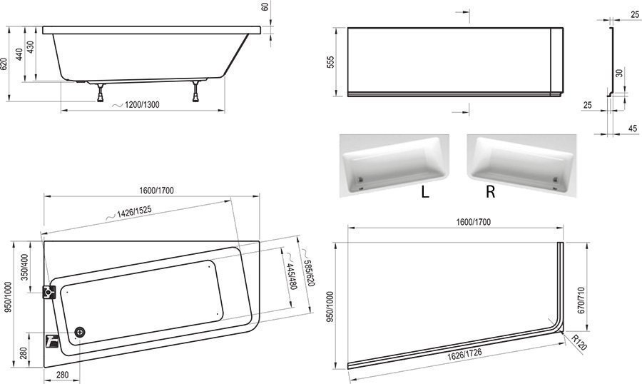 Ванна акриловая Ravak 10° 170x100 купить в интернет-магазине Sanbest