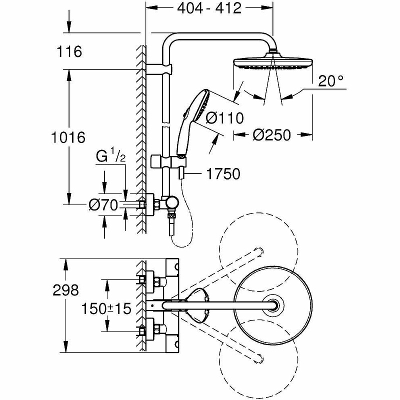 Душевая система Grohe Tempesta 250 26670001 хром купить в интернет-магазине сантехники Sanbest