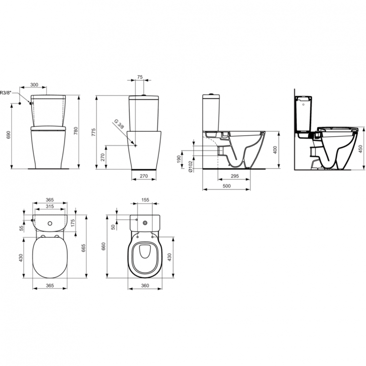 Унитаз напольный Ideal Standard Connect E803701 с бачком E797001 белый купить в интернет-магазине Sanbest