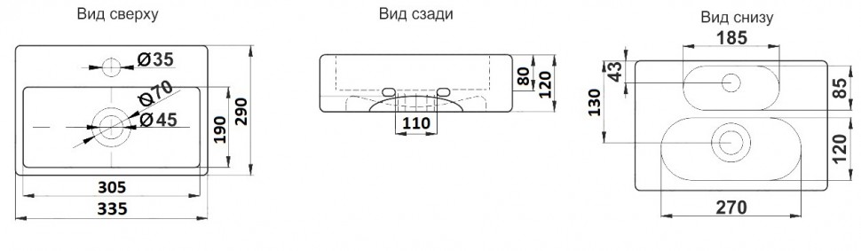 Раковина Ceramalux N 33,5 9135 белая купить в интернет-магазине Sanbest