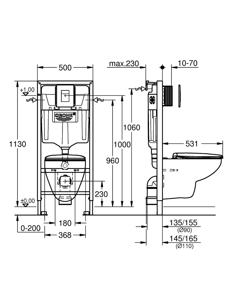 Унитаз подвесной Grohe Bau Ceramic 39586000 безободковый, с крышкой микролифт, с инсталляцией купить в интернет-магазине Sanbest