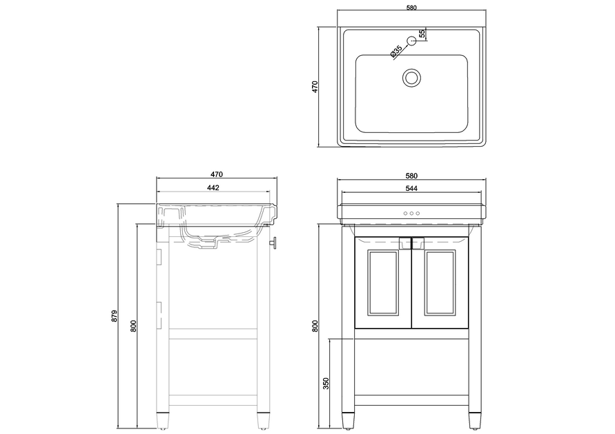 Тумба с раковиной на 2 отверстия Burlington Riviera RIVF580W-R для ванной в интернет-магазине Sanbest