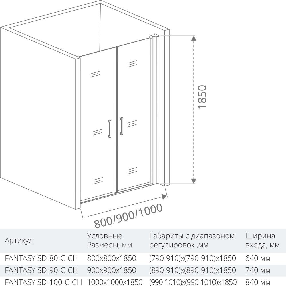 Душевой уголок Good door FANTASY SD+SP 80x80 прозрачный купить в интернет-магазине Sanbest