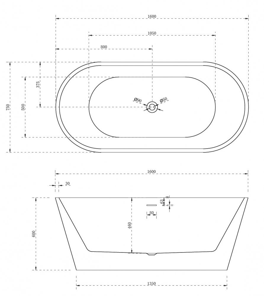 Акриловая ванна Abber AB9320-1.6 160х75 купить в интернет-магазине Sanbest