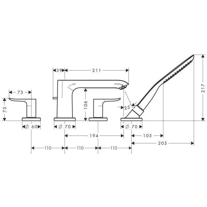 Смеситель для ванны Hansgrohe Metris 31442000 купить в интернет-магазине сантехники Sanbest