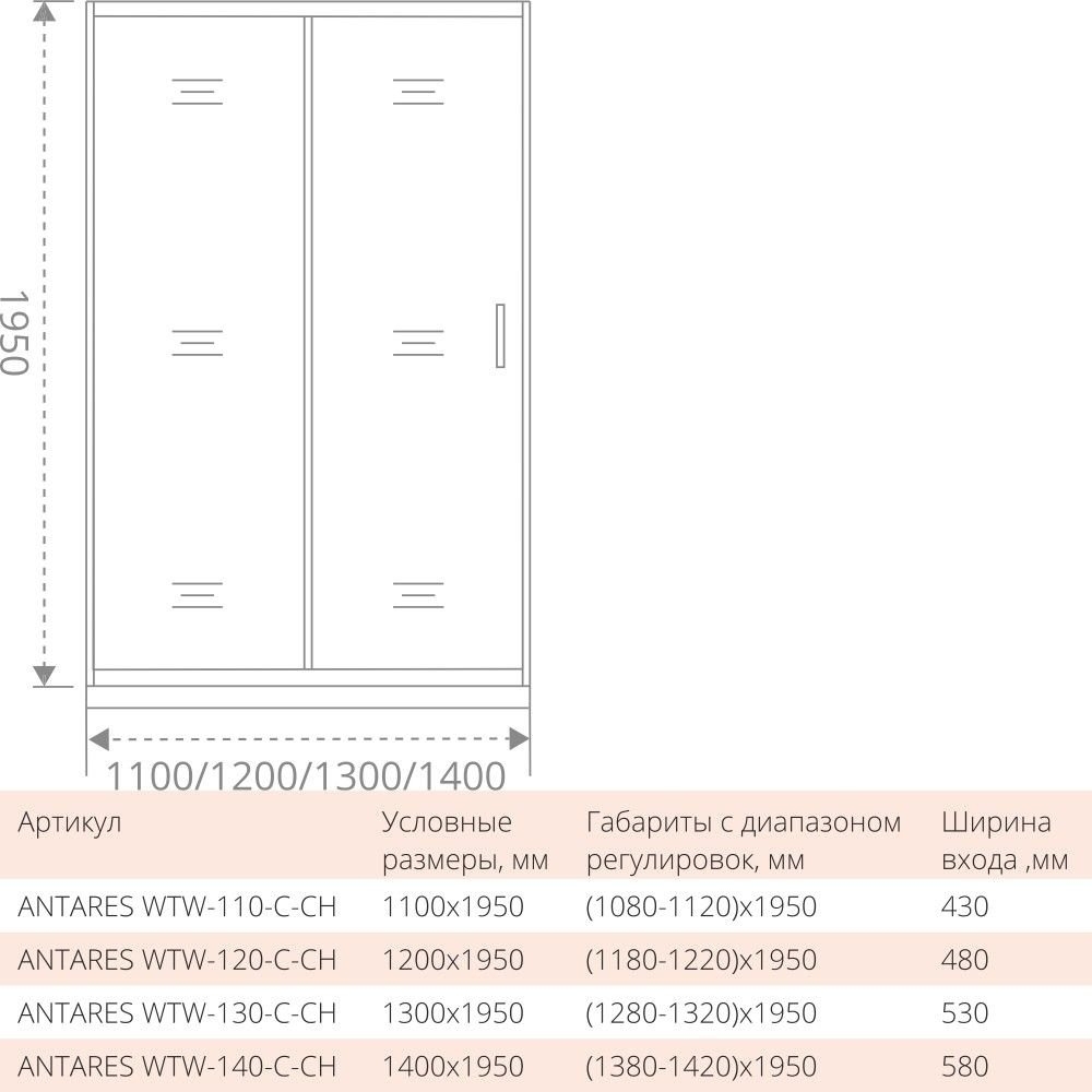 Душевая дверь Good door ANTARES WTW 140 купить в интернет-магазине Sanbest