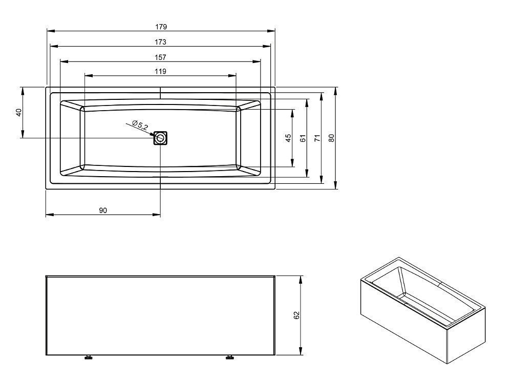 Ванна акриловая Riho Still Square Elite 180x80 купить в интернет-магазине Sanbest