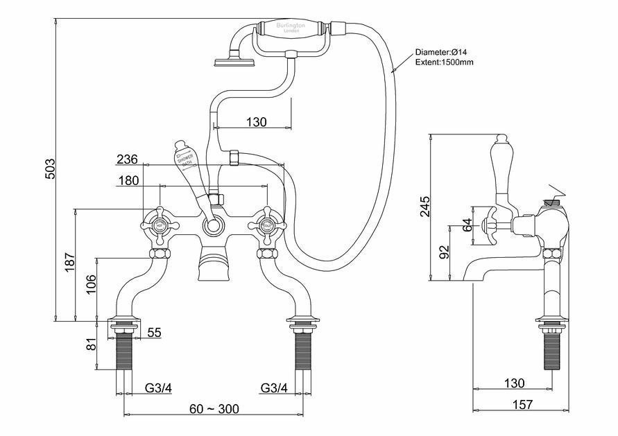 Смеситель для ванны Burlington AN15-QT хром/ручки белые купить в интернет-магазине сантехники Sanbest