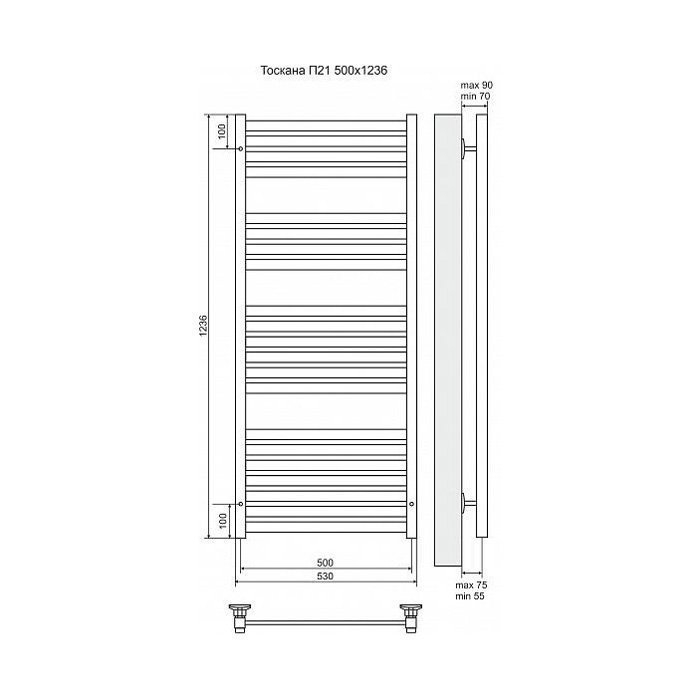 Полотенцесушитель электрический Terminus Тоскана П21 500x1236 левый/правый купить в интернет-магазине сантехники Sanbest