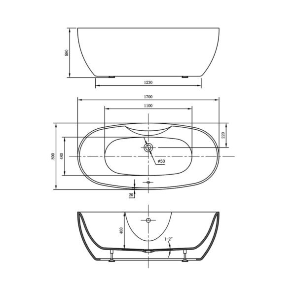 Ванна акриловая Vincea VBT-405B-1700 170x80 купить в интернет-магазине Sanbest