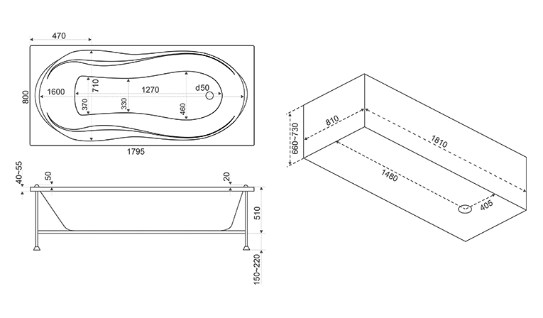 Ванна акриловая BAS Ямайка 180x80 купить в интернет-магазине Sanbest