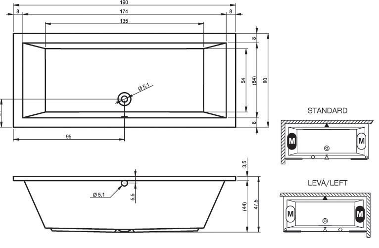 Ванна акриловая Riho Lusso 190x80 купить в интернет-магазине Sanbest