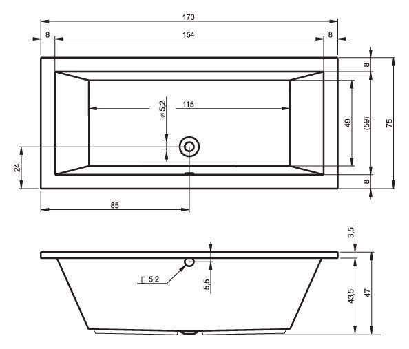 Ванна акриловая Riho Lusso 170x75 купить в интернет-магазине Sanbest