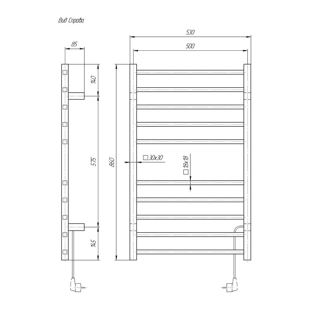 Полотенцесушитель Domoterm Квадро DMT 109-S П10 53x86 BOX EK R купить в интернет-магазине сантехники Sanbest