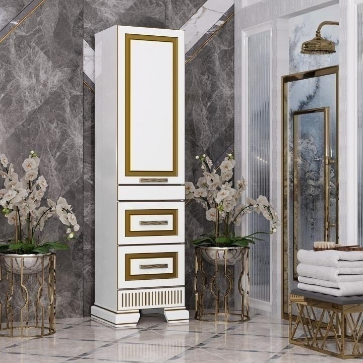 Пенал Опадирис Оникс 49 белый/золотая патина для ванной в интернет-магазине сантехники Sanbest