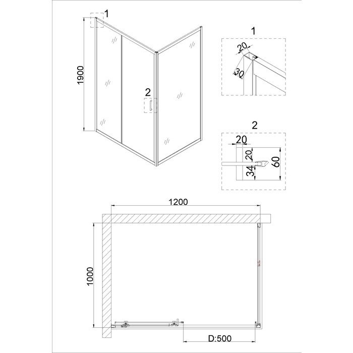 Душевой уголок Niagara Nova NG-82-12AB-A100B 120x100 купить в интернет-магазине Sanbest