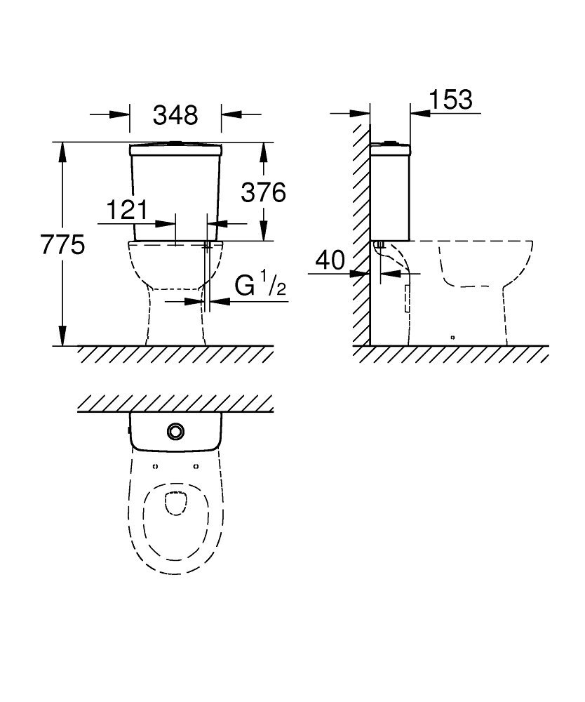 Унитаз Grohe Bau Ceramic 39429 436 безободковый, с бачком купить в интернет-магазине Sanbest