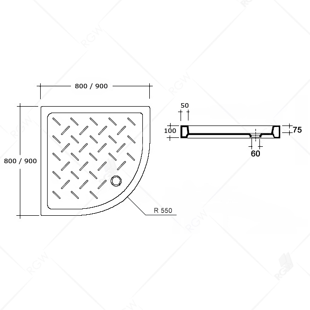 Душевой поддон RGW Ceramics CR/R-099 90х90 купить в интернет-магазине Sanbest