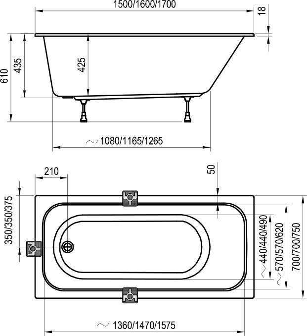 Ванна акриловая Ravak CHROME SLIM C721300000 150х70 купить в интернет-магазине Sanbest